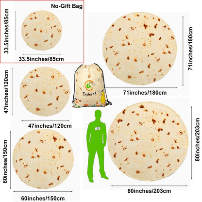 Round Tortilla Print Throw Blanket with Two-Sided Artwork and Five Diameter Options from 33.5 to 80 Inches