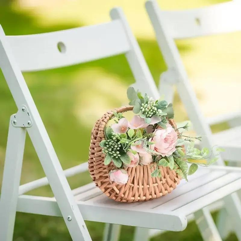 Wicker Basket Set Half Moon Shape with Handle – Small Rattan Baskets 3/5/6 Pcs for Wedding Flower, Home Decor, Garden Storage & Picnic, Plastic Liner Included, 6.7×6.5×4.3 in