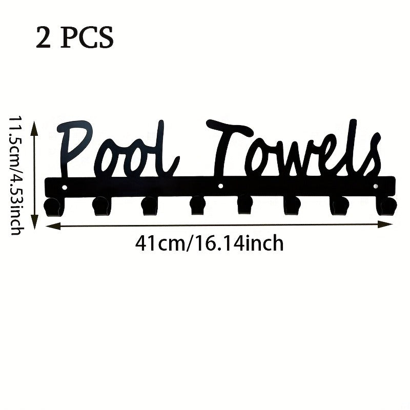 Wall-Mounted Outdoor Pool Towel Rack with Eight Hooks in One- or Two-Piece Checkout Options