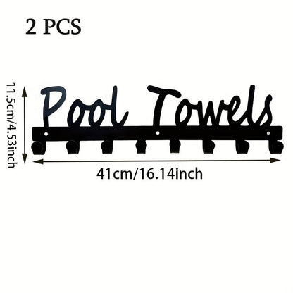 Wall-Mounted Outdoor Pool Towel Rack with Eight Hooks in One- or Two-Piece Checkout Options