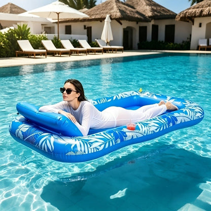 Pool Float Tanning Lounger, 74.8 x 45.2 Inches with Sprinkler Rim, Pillow, Cup Holder and Repair Patches