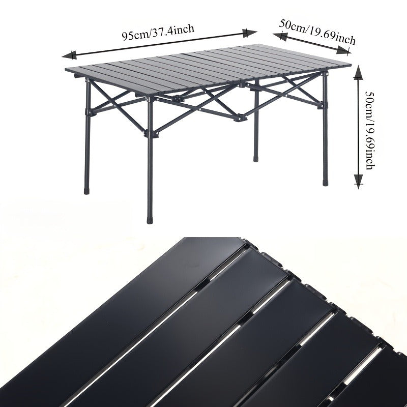 Folding Camping Table in Black with Displayed 37.4 x 21.65 x 19.69-Inch Size, Slatted Top and Carry Bag