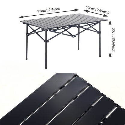 Folding Camping Table in Black with Displayed 37.4 x 21.65 x 19.69-Inch Size, Slatted Top and Carry Bag