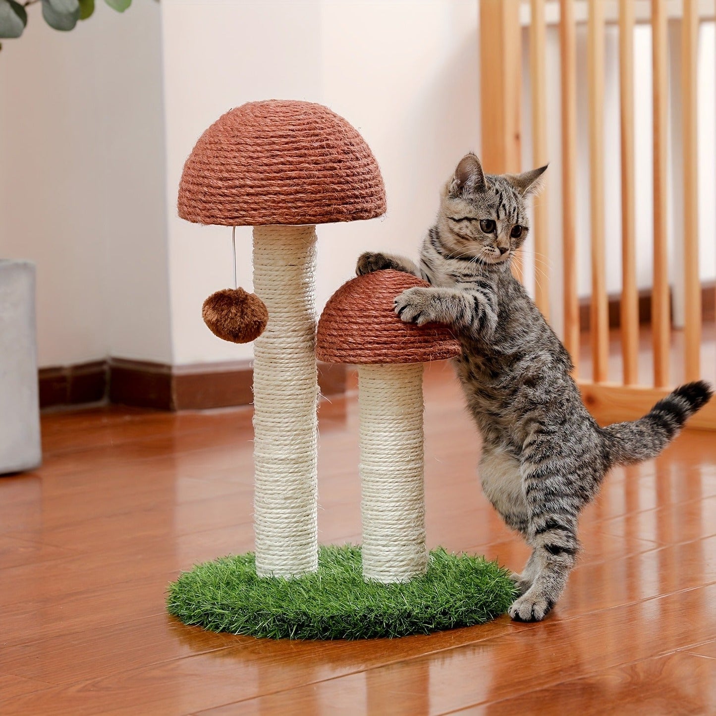Cat Scratching Post Multi-Tier Sisal Tower for Indoor Cats – 18.9" & 32" Cat Tree with Hanging Ball Toy, Natural Sisal Rope, Sturdy Base – Green, Brown, Gray, Black, Beige Options