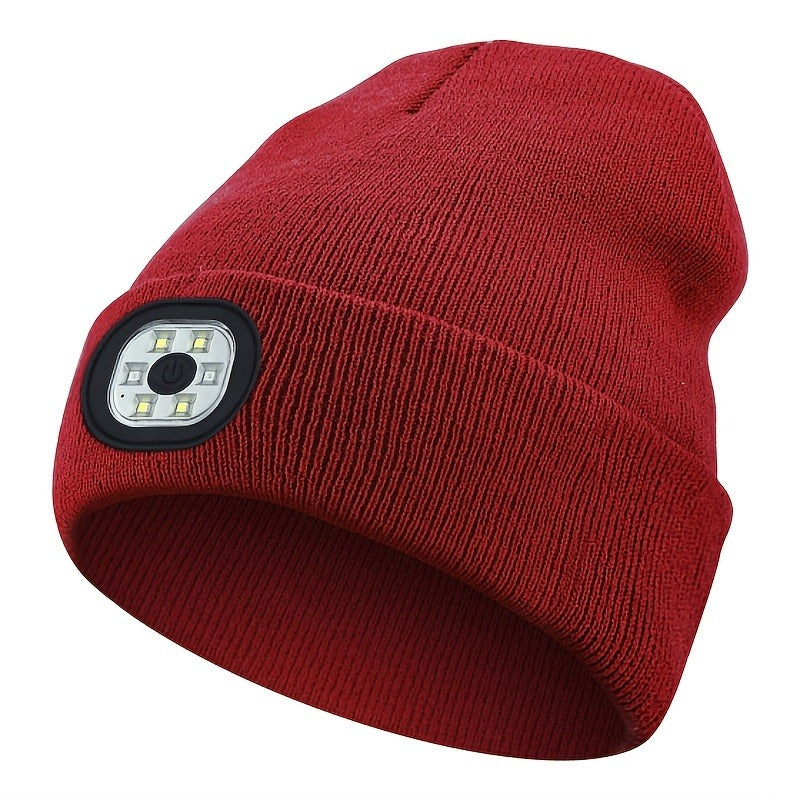LED Knit Beanie with USB Rechargeable Lights – Light-Up Acrylic Knit Hat for Running, Hiking & Outdoor Activities, Stretchy Unisex Winter Beanie with Built-In LED Headlamp, Lightweight & Warm