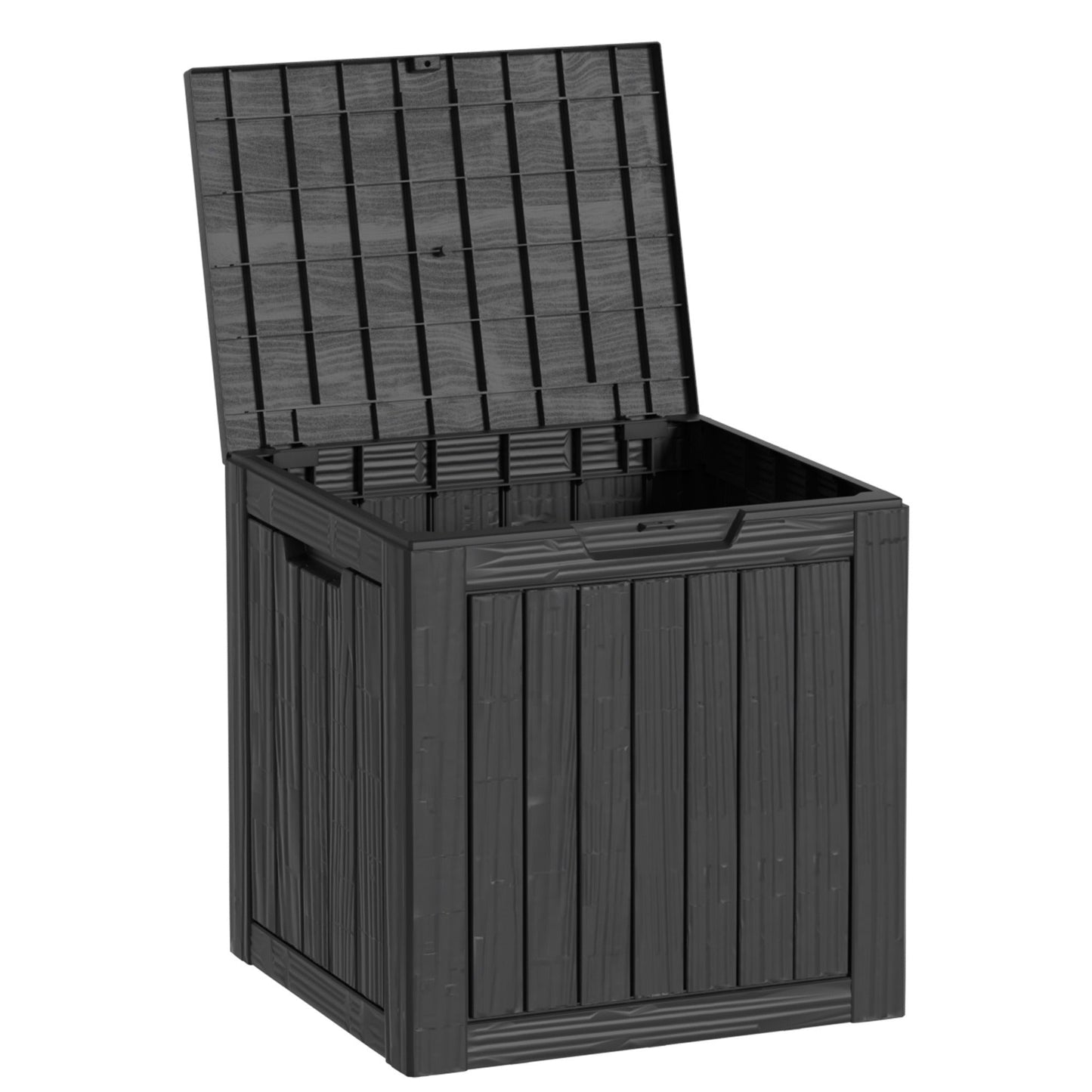 34-Gallon Outdoor Deck Box with Side Handles in 020 Woven or 053 Plank Panel Style, Black or Light Brown