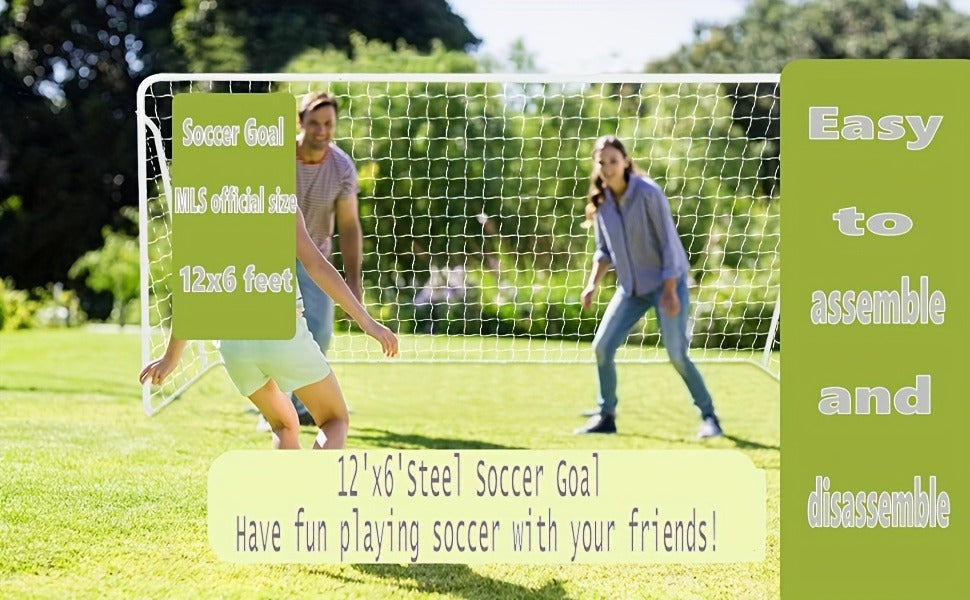 Portable Soccer Goal 12x6 FT with Heavy Duty Steel Frame Net & Ground Stakes for Backyard Home School Practice