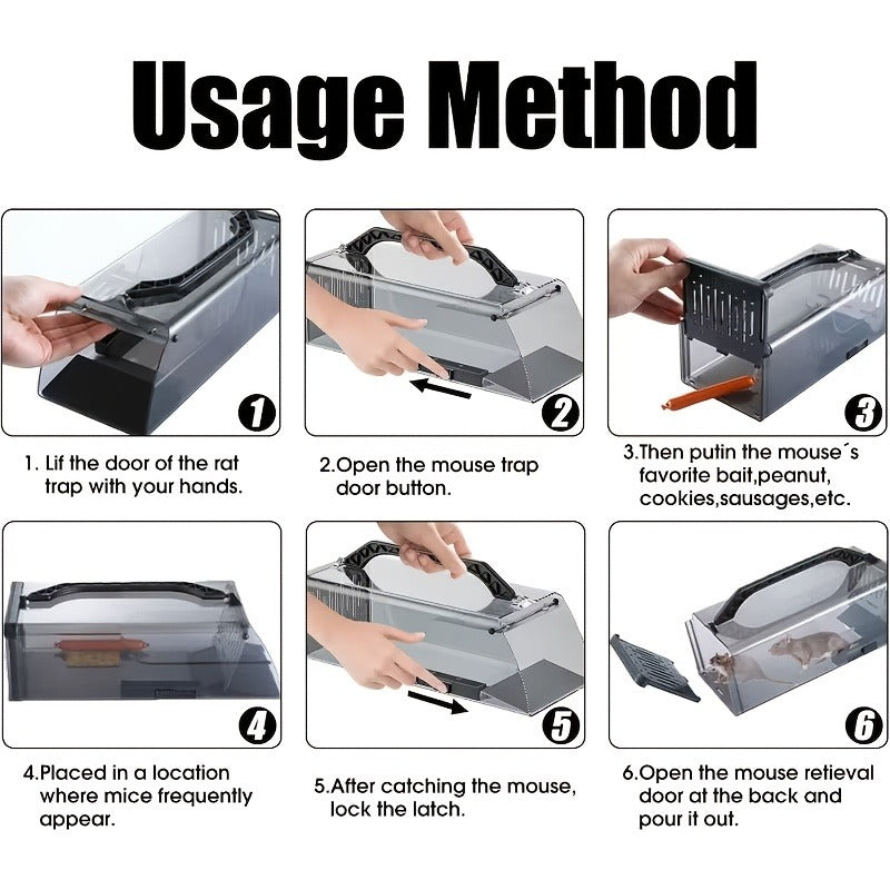 Humane Mouse Trap Live Catch - Fully Automatic Transparent Continuous Capture No-Kill Rodent Trap for Indoor Home, Kitchen, Garage & Outdoor Use