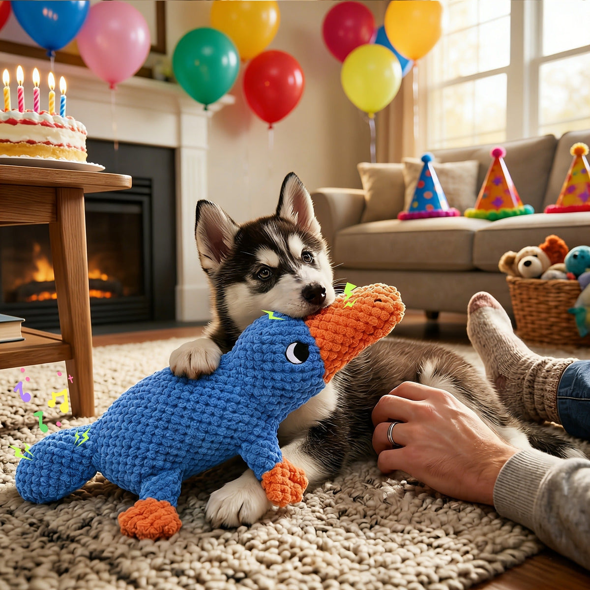 Plush Shark or Platypus Dog Toy with Crinkle Texture, Squeaker and Three Checkout Animal Designs