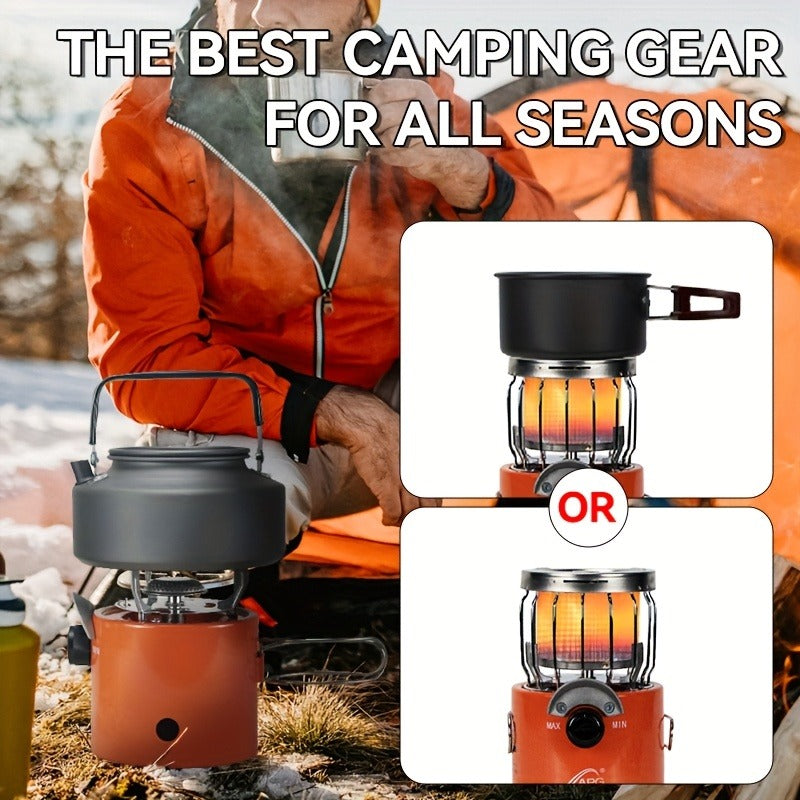Portable Propane Camping Heater Stove 2-in-1 with Temperature Control, Compact Outdoor Cooking & Heating Unit, BPA-Free Metal