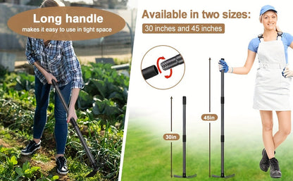 Garden Cultivator Hoe 2-in-1 60 Inch Long Handle Steel Tiller Blade & 3-Prong Cultivator Head for Weeding Tilling Loosening Soil Planting Lightweight