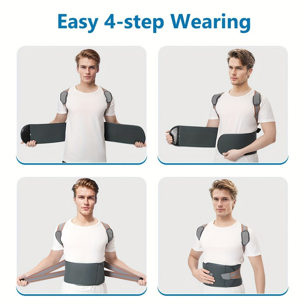 Adjustable Full-Back Posture Brace with Cross Straps, Support Panel and L or XL Fit Options