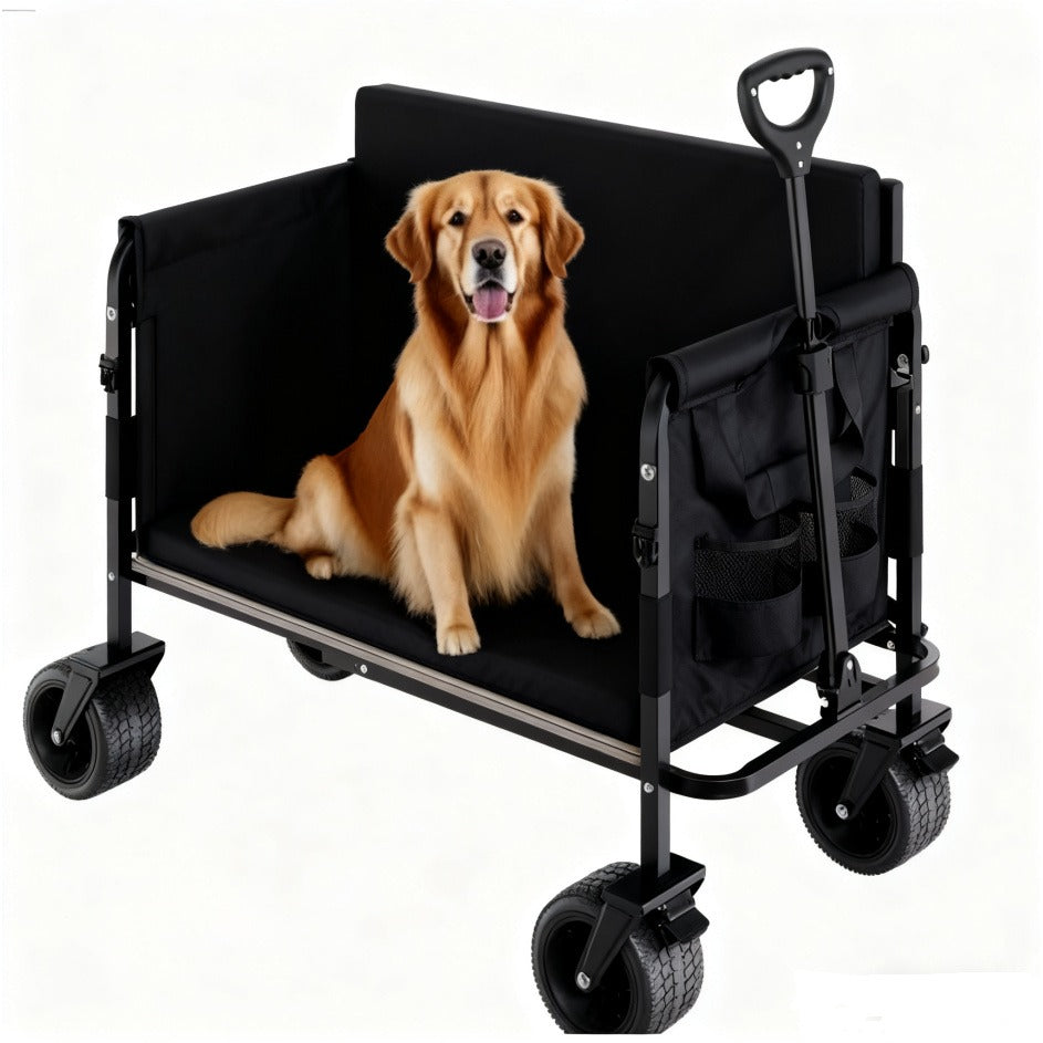 Foldable Utility Wagon Cart 550 lbs – Heavy Duty Collapsible Outdoor Cart with Bench Seat & All-Terrain Wheels