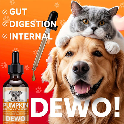 Pet Gut Wellness Drops with Black Walnut & Pumpkin Seed - Digestive Supplement for Dogs & Cats, Flora Balance, Intestinal Cleanliness & Overall Vitality, Natural Formula, 2 fl oz