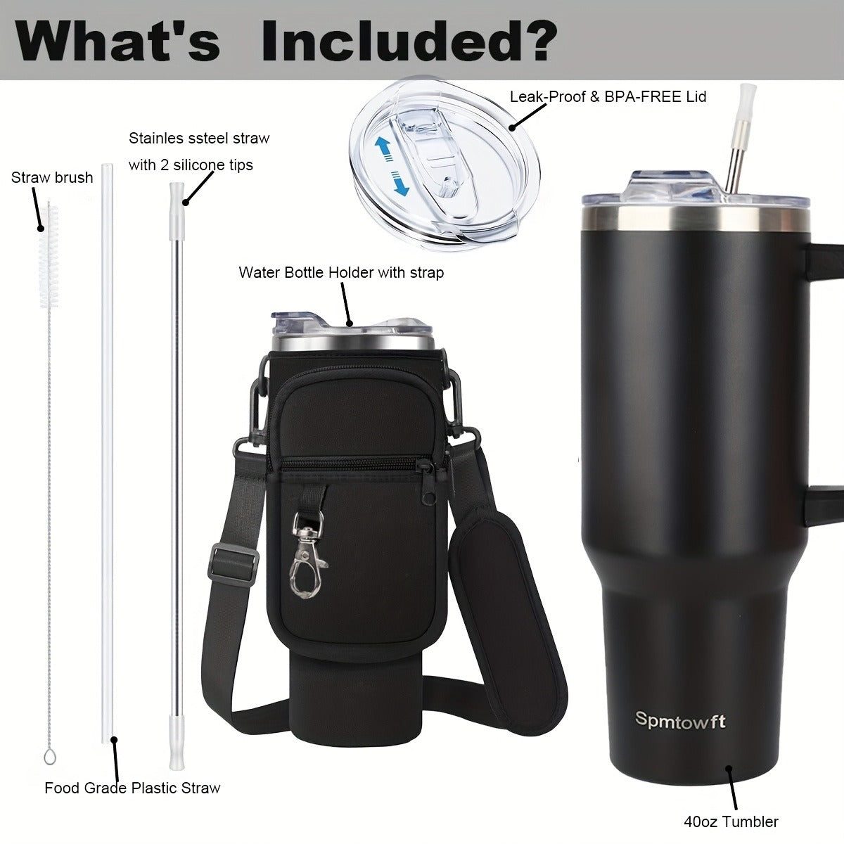 Handled 40oz Stainless Steel Tumbler with Straw Lid, Tapered Base and Five Color Options for Daily Use