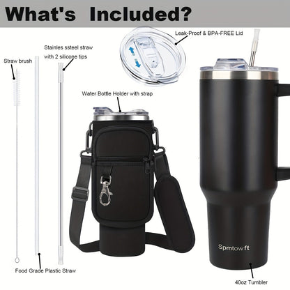 Handled 40oz Stainless Steel Tumbler with Straw Lid, Tapered Base and Five Color Options for Daily Use