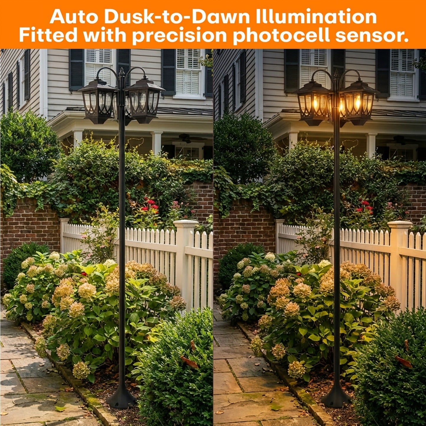 Solar Lamp Post 73in 3-Head Dusk to Dawn Outdoor Garden Light IP44 Waterproof Aluminum Rust-Proof Vintage Edison Bulb Patio Yard Pathway Decor