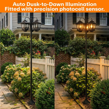 Solar Lamp Post 73in 3-Head Dusk to Dawn Outdoor Garden Light IP44 Waterproof Aluminum Rust-Proof Vintage Edison Bulb Patio Yard Pathway Decor