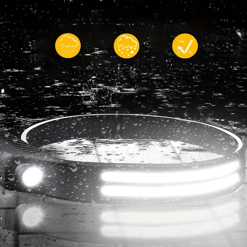 Three-Pack COB and LED Headlamps with 230° Beam, Five Modes, Motion Sensor and Six Hooks Included