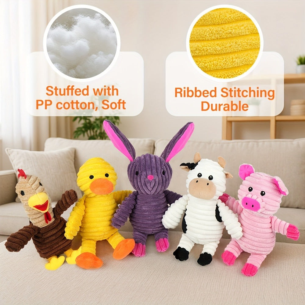Squeaky Plush Dog Toys Pack of 5 - Stuffed Animal Dog Toy Bundle with Embroidered Safety Eyes, Washable Soft Chew Toys for Small Medium Large Dogs, Cute Puppy Gift Set - Pig Frog Elephant Chicken Fox