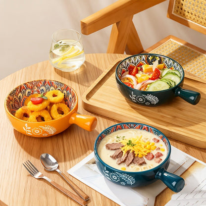 Ceramic Bowl Set with Lids 8-Piece Bohemian Soup Noodle Salad Bowls – Microwave Dishwasher Oven Safe Colorful Dinnerware for Meal Prep Family Dining Gifting