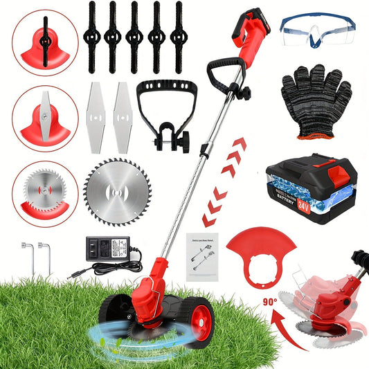 Weed Wacker Cordless 24V Brush Cutter – Electric String Trimmer with 2 Batteries & Charger, 3 Blade Types, Lightweight Battery Powered Weed Eater for Yard, Garden & Lawn Trimming