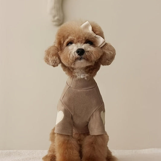 Dog Fleece Shirt 3-Pack Heart Print Spring Summer Base Layer – Thin Two-Legged Pet Clothes for Teddy, Bichon Frise & Small Medium Dogs, Sizes XS to XL, Purple Pink White & Brown Blue Green