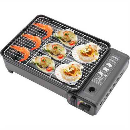 Black Dual-Fuel Tabletop Camping Grill Stove with Butane and LPG Inlets, 41.5 x 28 cm Body and Carrying Case