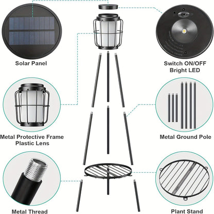 Solar Floor Lamp with Metal Plant Stand 36 Inch Outdoor Solar Light Flower Shelf for Patio Deck Yard Garden Outdoor Decor Gift Set of 2