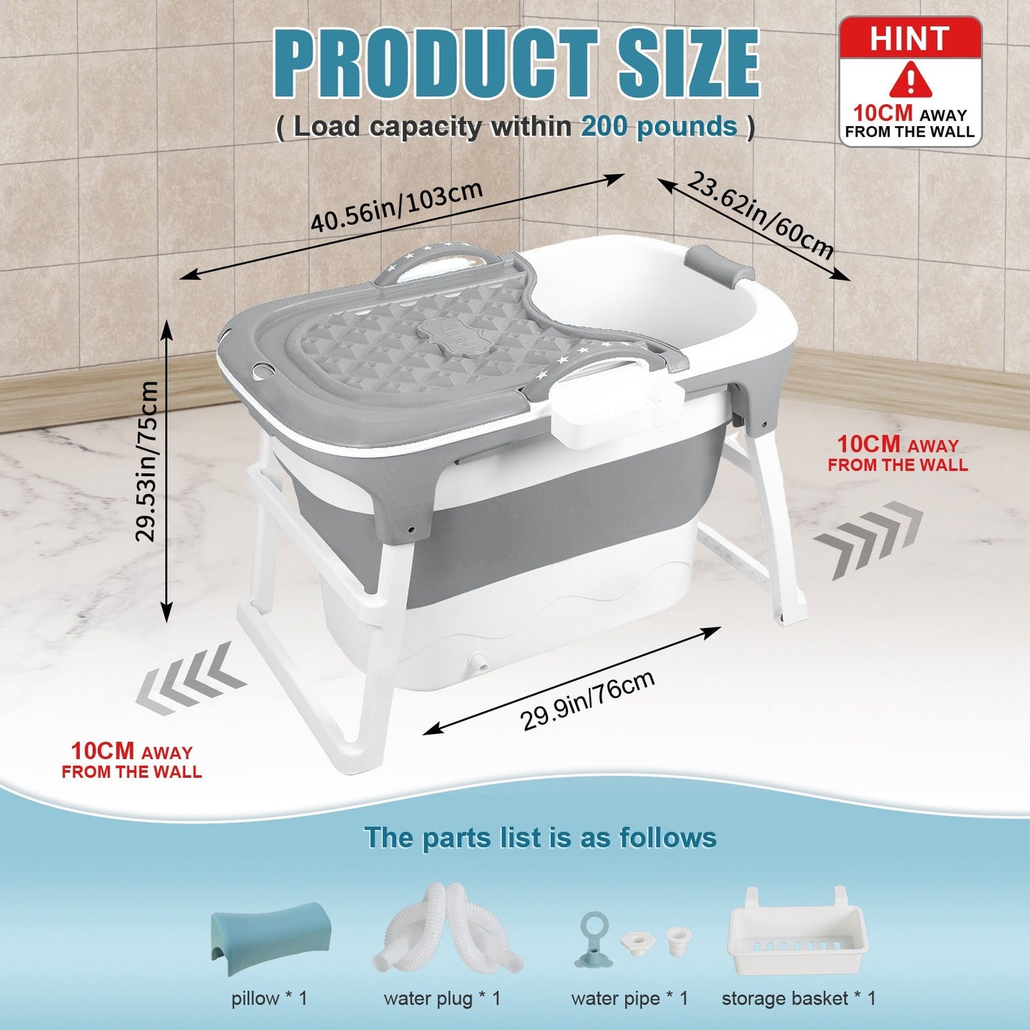 Portable Bathtub for Adults with Insulation Cover & Drainage Pipe – Foldable Hot Tub for Indoor Outdoor Sauna
