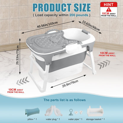 Portable Bathtub for Adults with Insulation Cover & Drainage Pipe – Foldable Hot Tub for Indoor Outdoor Sauna