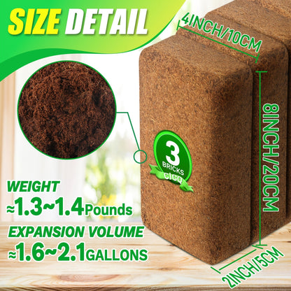 Compressed Coco Coir Growing-Medium Bricks in 3-, 12- or 24-Piece Protected Pack Options, 4 x 8-Inch Blocks