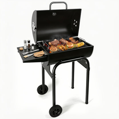 Charcoal Grill with Offset Smoker, Barrel BBQ Smoker Grill Combo for Backyard & Patio, Heavy-Duty Outdoor Charcoal Smoker with Side Firebox for Smoking, Grilling & BBQ Parties