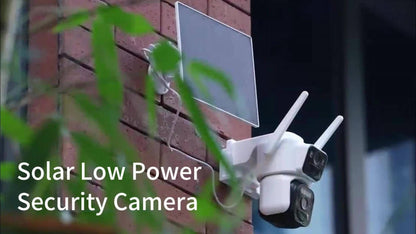 Security Camera Dual-Lens Solar Model with PIR Detection, Two-Way Audio, Spotlight Alarm and TF Card Options