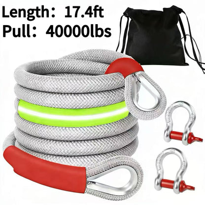 Recovery Tow Strap Heavy Duty - Up to 48000 LBS Break Strength, Kinetic Tow Rope with 2 D-Ring Shackles, Reflective Safety Flag & Storage Bag, for Truck Jeep ATV SUV UTV Off Road