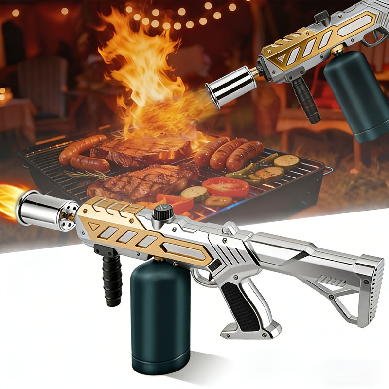 Blow Torch Gun with Detachable Design & Adjustable Flame, Propane Cooking Torch for BBQ, Searing Steak, Caramelizing, Camping, Welding & Weeding, Versatile Kitchen Flamethrower, Gold/Silver & Black (Tank Not Included)