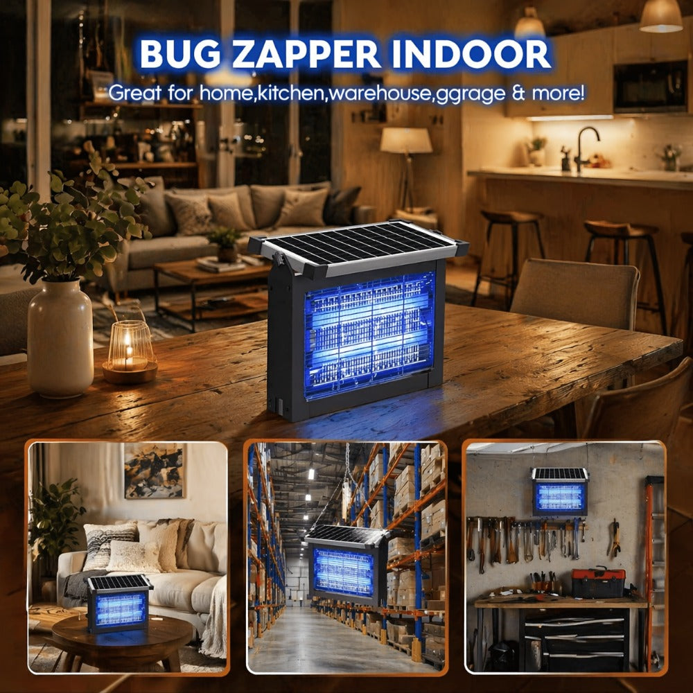 Solar Bug Zapper Pest Control Device with Adjustable Panel, Ground Stake, Wall Mount and USB-C Charging