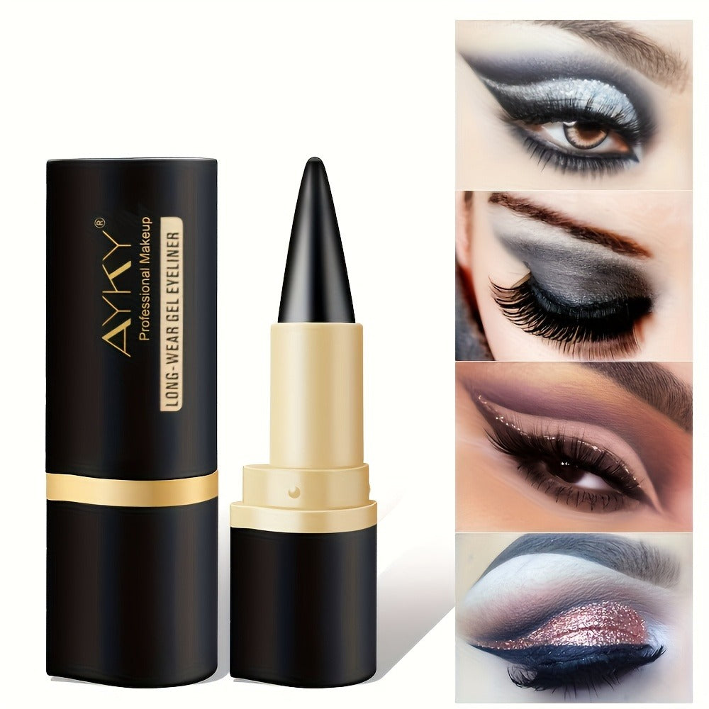 Compact Matte-Look Black Cone-Tip Eyeliner Set with Three Twist-Up Sticks in Black and Gold Cases