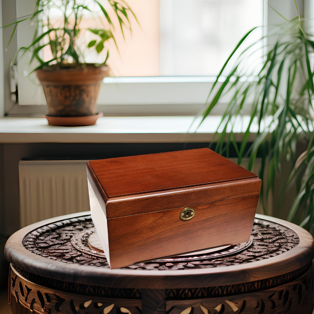 Jewelry Box, Handcrafted Wood Storage Chest with Hinged Lid, Key Lock and 11 x 8.5 x 5.25-Inch Exterior