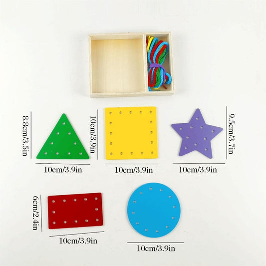 Montessori Wooden Lacing Cards for Toddlers – 5-Piece Double-Sided Threading Shapes in a Box, Fine Motor Skills Activity Toy for Preschool Kids, Travel Learning Toy & Educational Gift for Boys & Girls