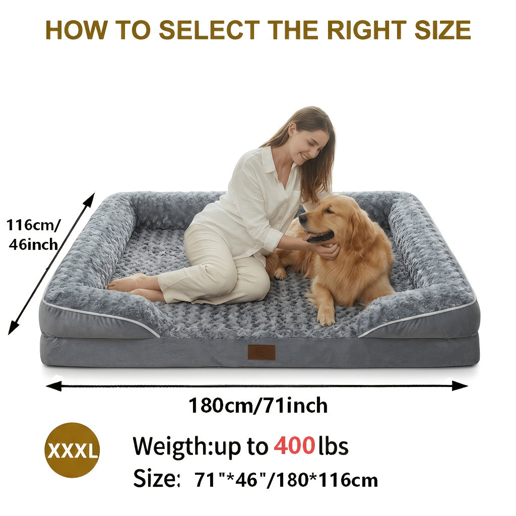 Grey C-Shape Bolster Pet Bed with Foam-Filled Center and Seven Size Options from M to XXXL