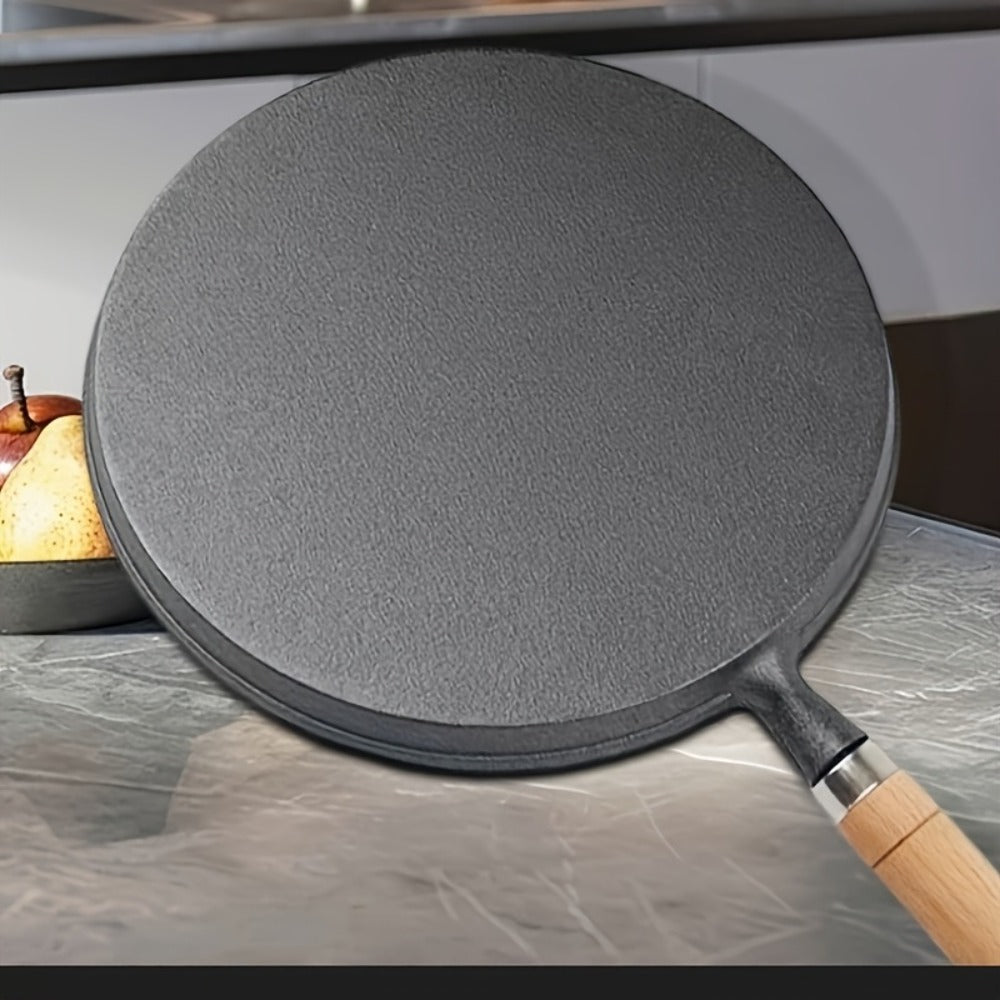 Mini Cast Iron Frying Pan 4.7 Inch with Wooden Handle for Omelets Pancakes Crepes for Home Cooking, Dining and Outdoor Meals