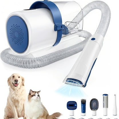 Pet Grooming Vacuum Kit, Five-in-One Suction System with Clippers, Six Guide Combs and Two Color Options