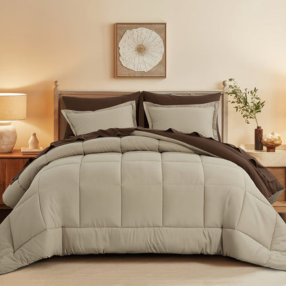 7 Piece Comforter Set Luxury Soft Fluffy Bedding All Season Bed in a Bag with Comforter Fitted Sheet Flat Sheet Pillowcases Hypoallergenic Breathable Easy Care Queen King Twin XL Full