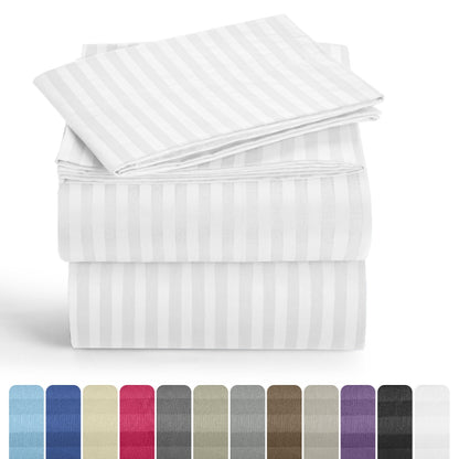 Striped Microfiber Sheet Set with 3- or 4-Piece Packages, 11 Colors and Six Bed Size Options