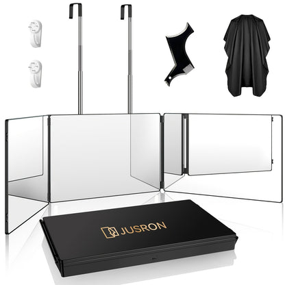 Three-Way Hair Cutting Mirror with Folding Panels, Adjustable Door Hooks and LED, Non-LED or Two-Pack Options
