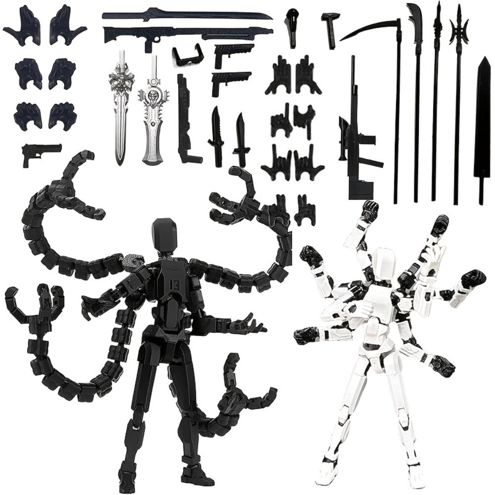 Two-Piece Multi-Joint Robot Figure Set with Tentacle Arms, Display Parts and Five Color Options