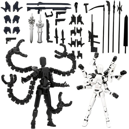 Two-Piece Multi-Joint Robot Figure Set with Tentacle Arms, Display Parts and Five Color Options