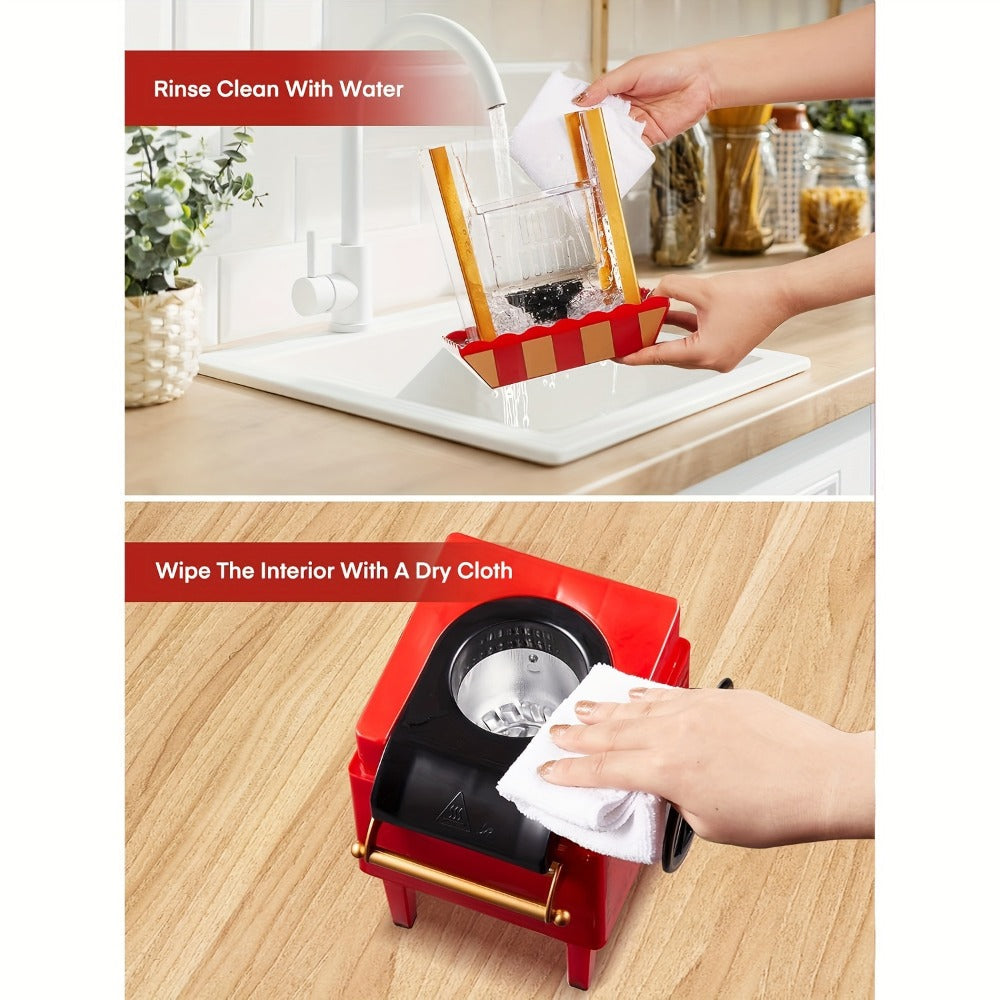 Carnival Cart Hot Air Popcorn Maker in Red with Single On-Off Switch and Compact Countertop Design
