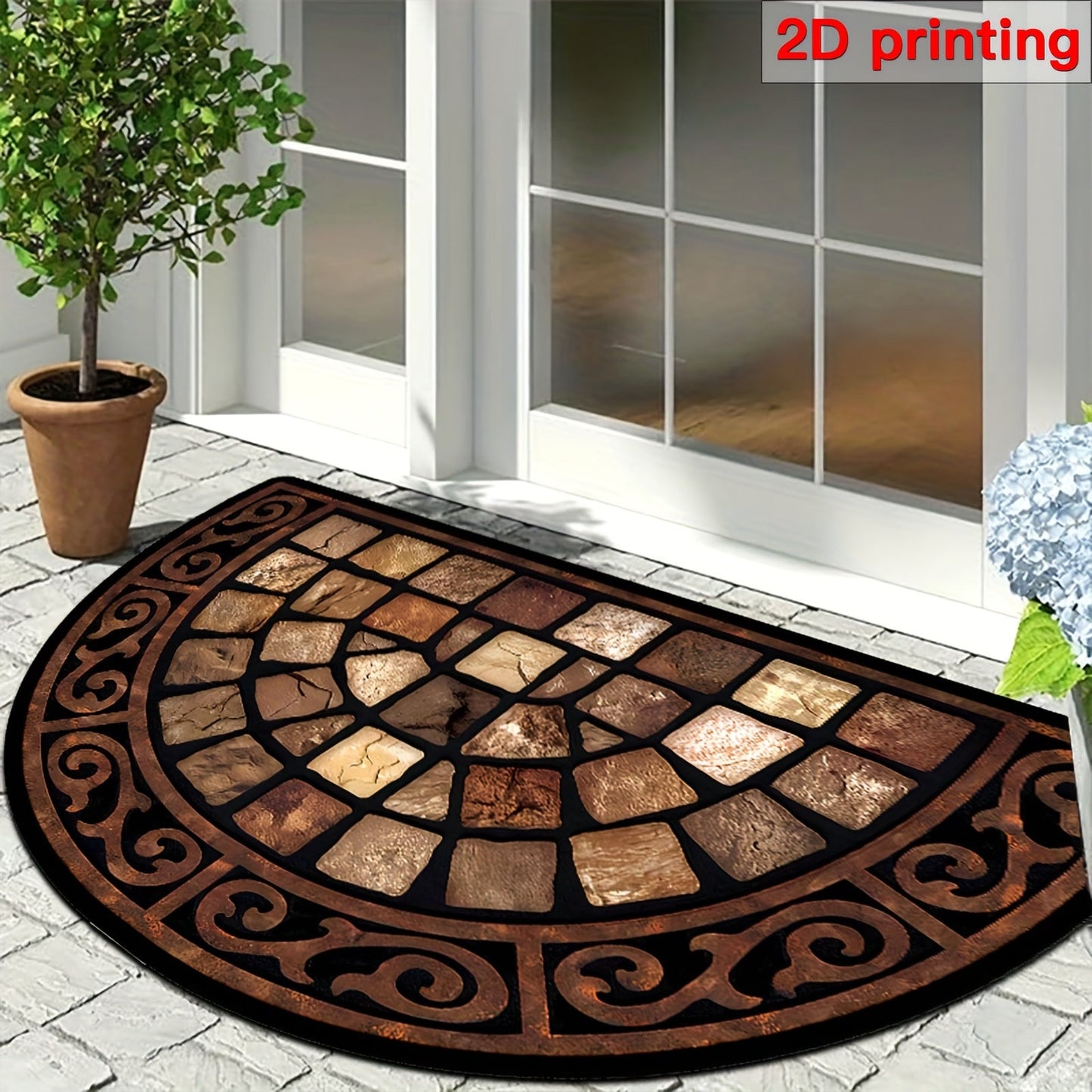 Door Mat Semi Circle Non-Slip | Luxury Velvet Entryway Living Room